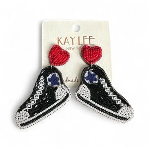 Hand Made Kay Lee NY Black and Red Beaded Earrings